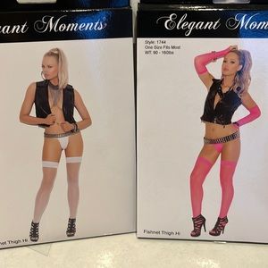 White And Pink Thigh High Stockings